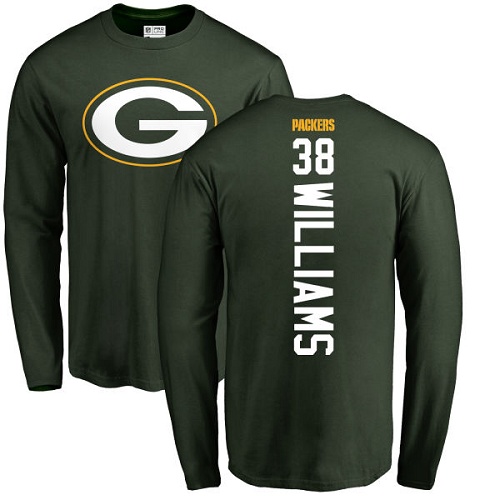 Men Green Bay Packers Green #38 Williams Tramon Backer Nike NFL Long Sleeve T Shirt